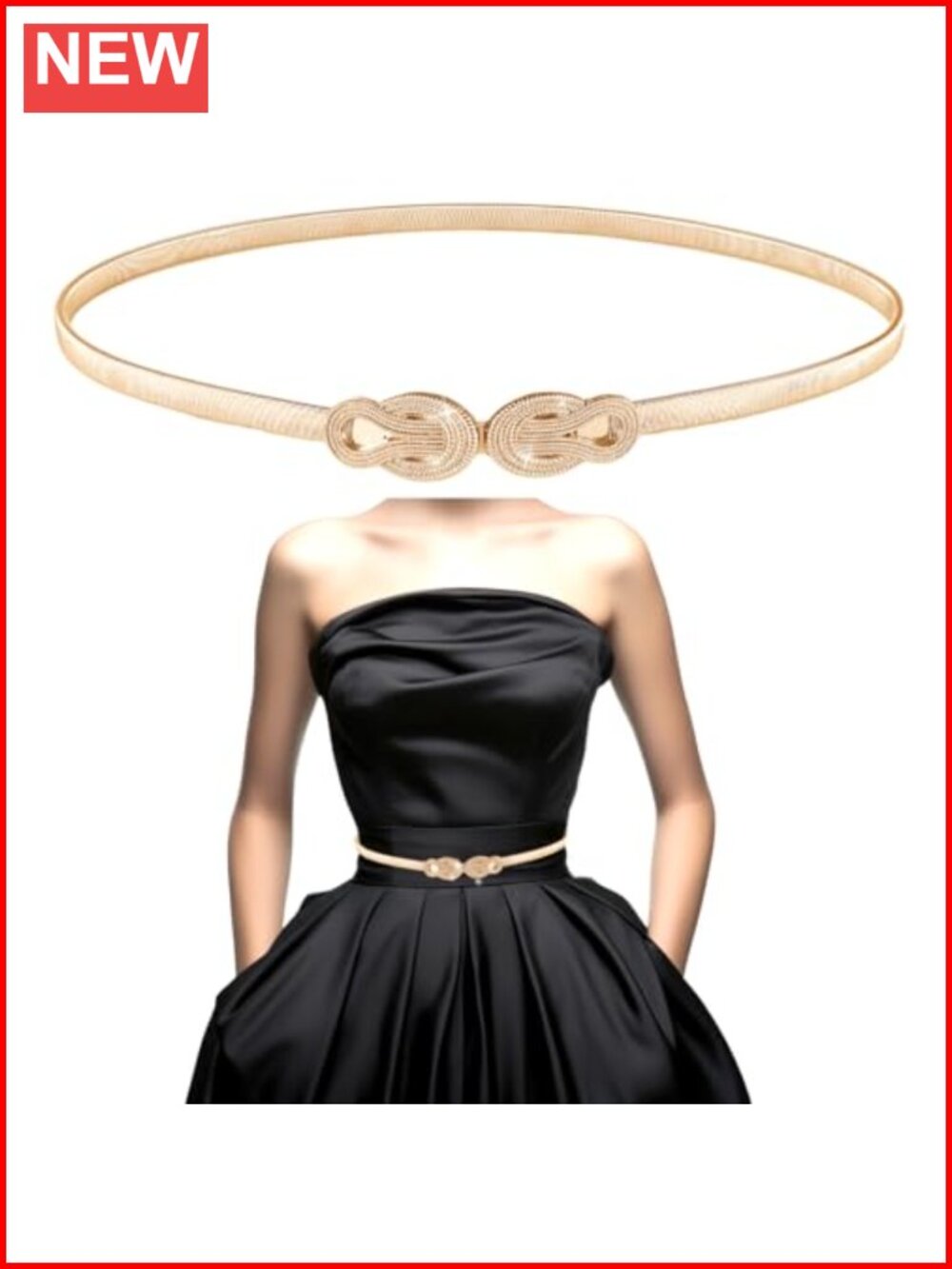Molain Gold Metal Stretch Chain Belt for Women Adjustable Thin Gold Belt